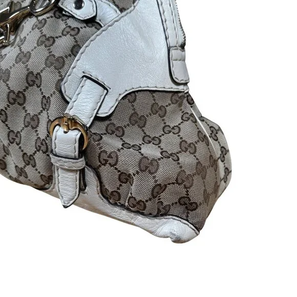 Gucci Beige/White GG Canvas and Leather Medium Horsebit Nail Dome Satchel - Picture 3 of 11